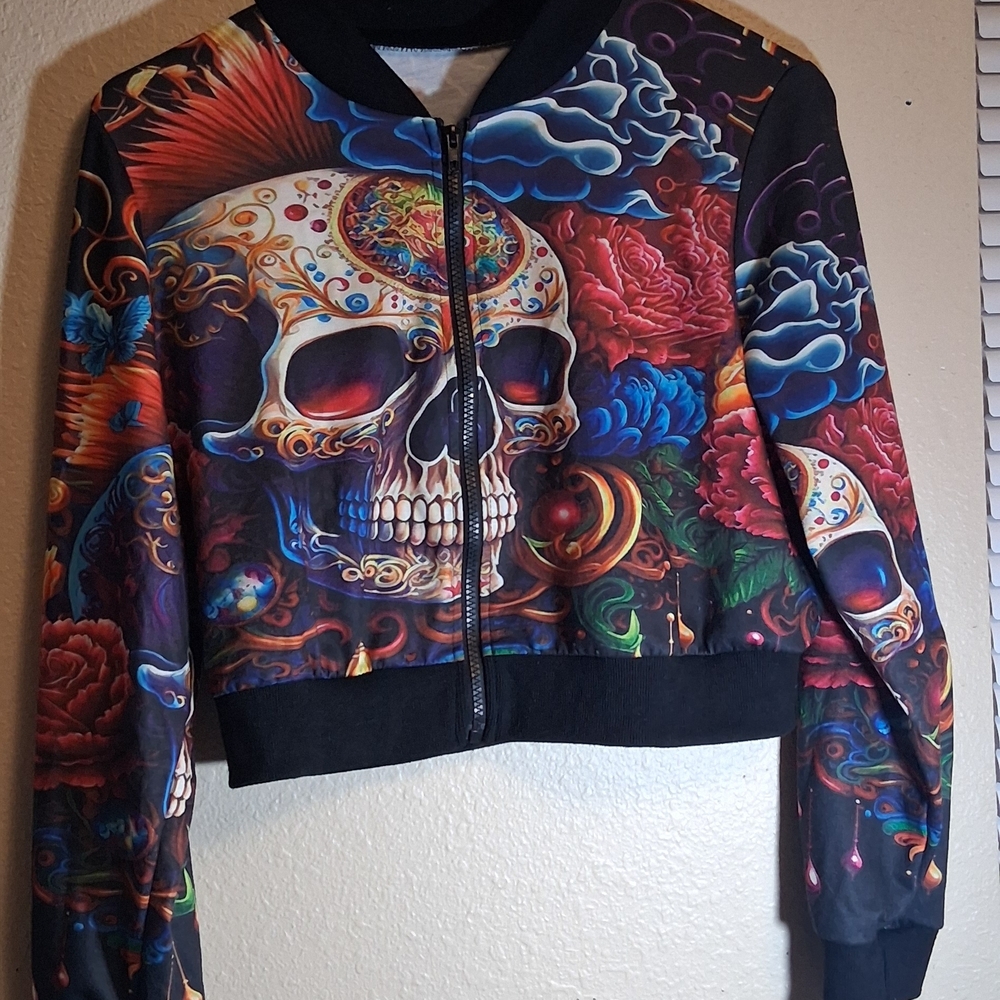 Colorful Skull Print Women's Jacket M 260776. Tag Says M